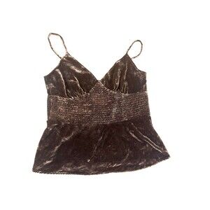 Banana Republic 8 Brown Velvet Babydoll Cami Top Smocked Y2K Silk Blend